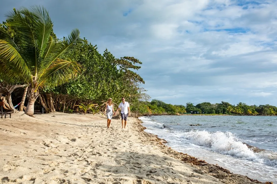 A couple walking the beach at Placencia
