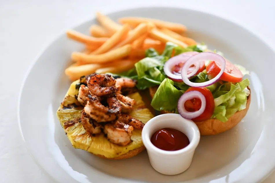 Grilled shrimp plate with fresh salad