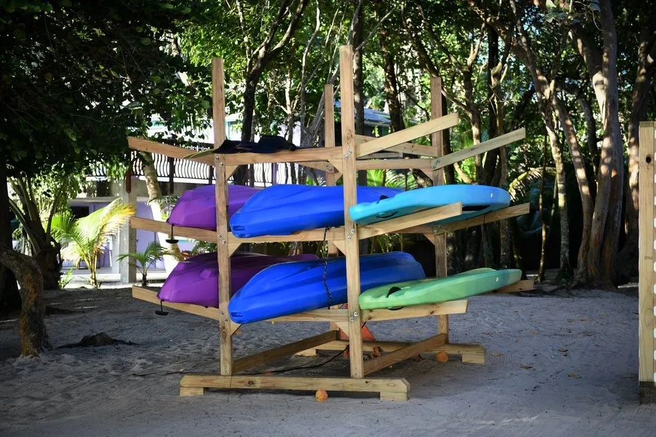 Kayaks by the beach ready to launch