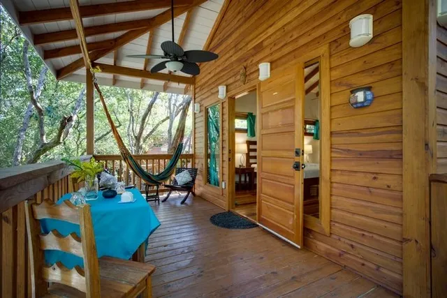 Inside a treehouse casita